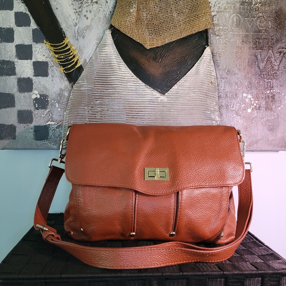 Brown Leather Crossbody Bag with Gold Hardware